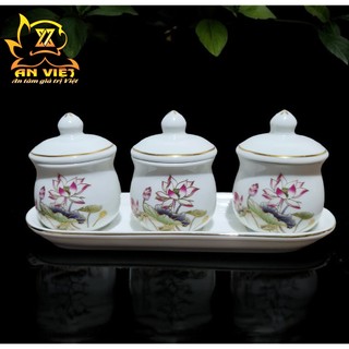 Bộ Áng 3 Ly Nước Có Nắp Hoa Sen Thờ Cúng - Nội Thất An Việt - HS