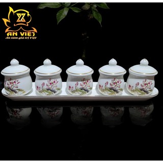 Bộ Áng 5 Ly Nước Có Nắp Hoa Sen Thờ Cúng - Nội Thất An Việt - HS