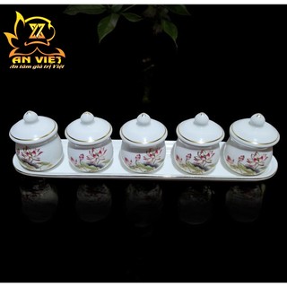 Bộ Áng 5 Ly Nước Có Nắp Hoa Sen Thờ Cúng - Nội Thất An Việt - HS