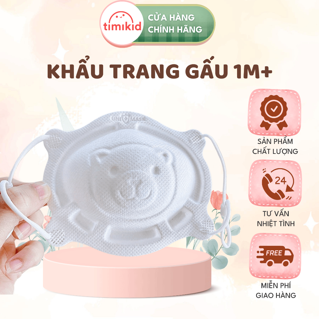 Set 3 Khẩu Trang Gấu Kháng Khuẩn Cho Bé Từ 1 - 5 Tuổi Có Thể Điều Chỉnh Quai Đeo