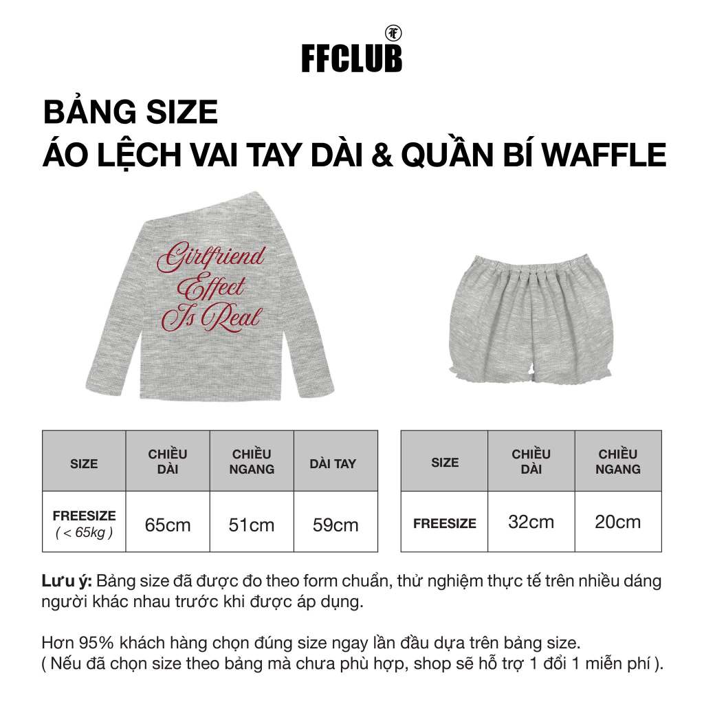 [CÓ TÁCH SET] ÁO LỆCH VAI TAY DÀI WAFFLE THÊU GIRL FRIEND EFFECT IS REAL MIX