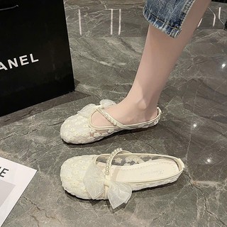 Giày Sục Búp Bê Mary Jane Nơ Hoa Lưới Bánh Bèo Nhẹ Nhàng Phù Hợp Mùa Hè