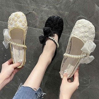 Giày Sục Búp Bê Mary Jane Nơ Hoa Lưới Bánh Bèo Nhẹ Nhàng Phù Hợp Mùa Hè