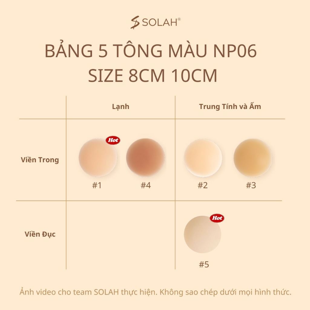 Miếng Dán Ngực Silicon Non Không Gel SOLAH Dẻo Dai 5 Màu Size 8cm 10cm Nhiệt Tự Thân Tàng Hình NP06