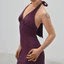 Đầm dài body xẻ ngực sâu chữ V chất thun poly co giãn màu tím rượu – Thiết kế tối giản, quyến rũ | FORMA COLLECTIVE