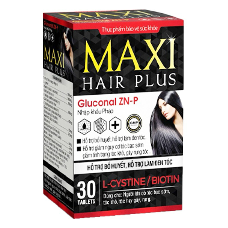 Viên Uống MAXI HAIR PLUS Hỗ Trợ Bổ Huyết, Làm Đen Tóc, Giảm Rụng Tóc, Kích Thích Mọc Tóc - Lọ 30 Viên