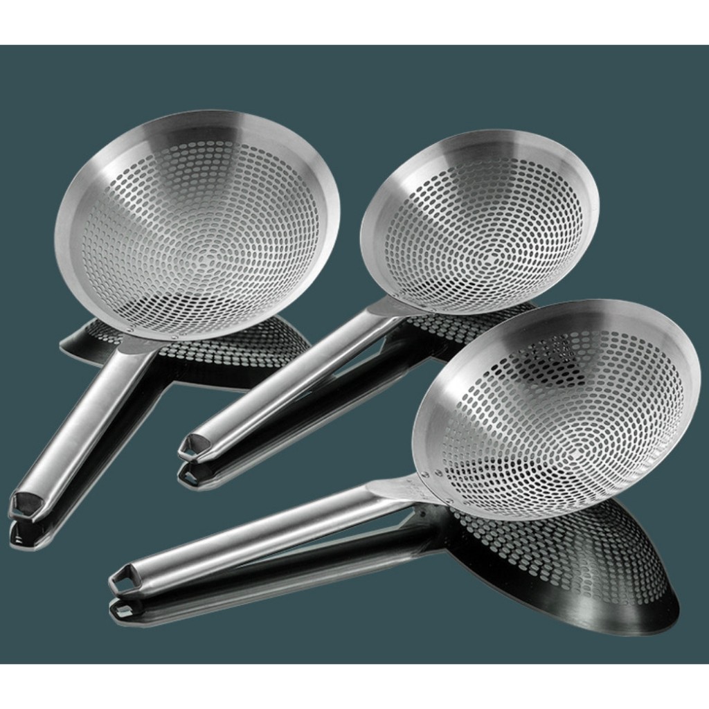 Vợt inox 304 vớt ráo dầu đồ chiên Vợt vớt mỳ hai cỡ lổ nhỏ to inox ...