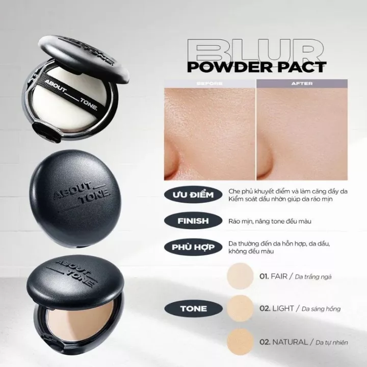Phấn Phủ Siêu Mịn About Tone Powder Pact - Phấn Phủ Dạng Nén Hàn Quốc