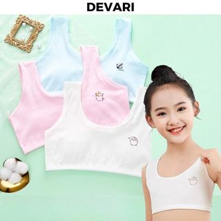 Áo lá bé chất cotton thấm hút mồ hôi thoáng khí, Áo lót học sinh gái dậy thì họa tiết dễ thương B341