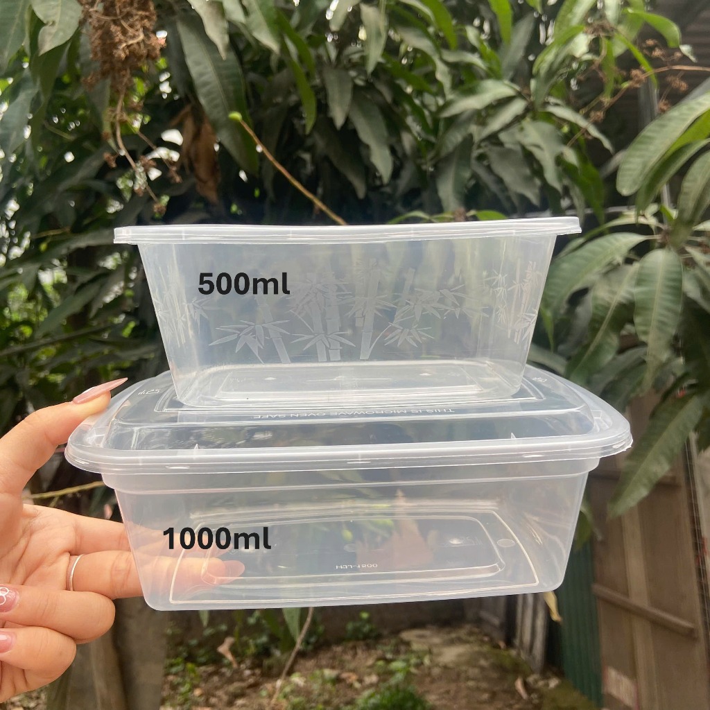 Combo 10 Hộp nhựa mỏng có nắp đựng bún phở bánh đồ ăn dùng 1 lần tròn, chữ nhật trong suốt