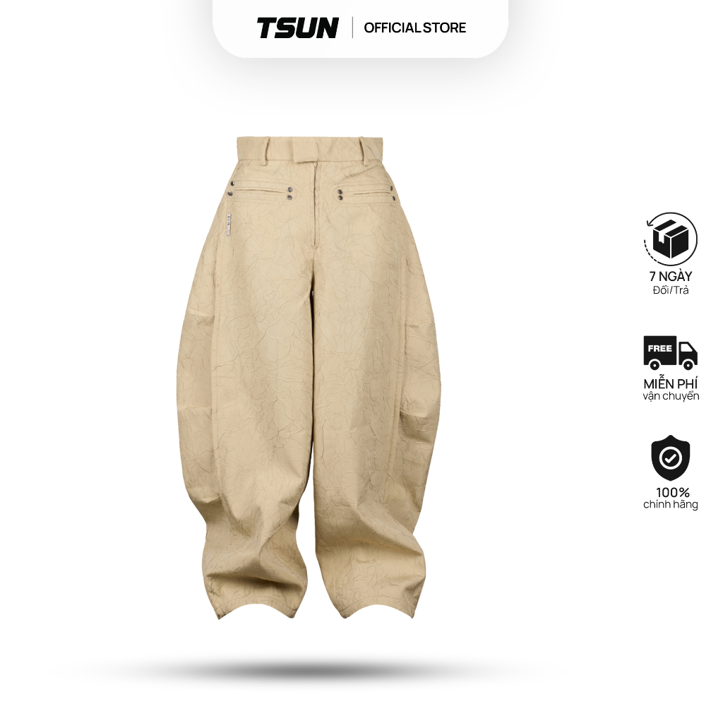 Ảnh Quần Dài Nâu Ống Rộng Brand TSUN Chính Hãng - ALI PANTS Unisex Phối Đinh Tán Streetwear Localbrand 1