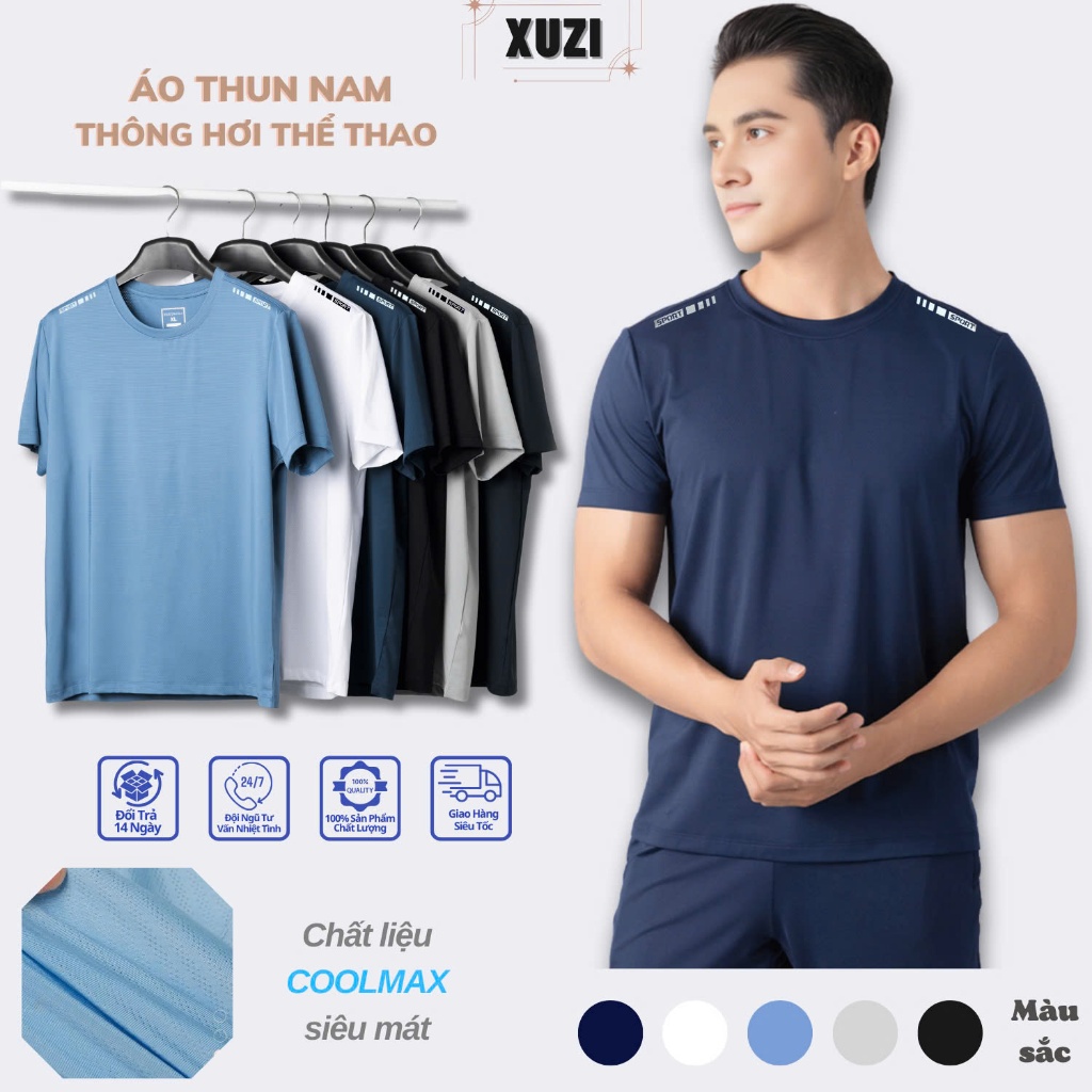 Áo thun nam cổ tròn áo phông ngắn tay thể thao vải thun lạnh thông hơi siêu mát co dãn tốt phù hợp mặc nhà hoặc chạy bộ