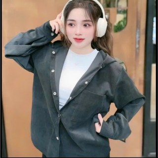 Áo Khoác Nhung Gân Sơ Mi Trơn Nam Và Nữ Tay Dài Trơn Có Nón Form Rộng Chất Vải Nhung Gân Dày dặn Thoáng Mát Shop Long