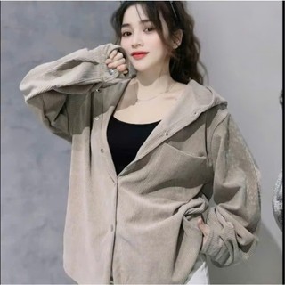 Áo Khoác Nhung Gân Sơ Mi Trơn Nam Và Nữ Tay Dài Trơn Có Nón Form Rộng Chất Vải Nhung Gân Dày dặn Thoáng Mát Shop Long