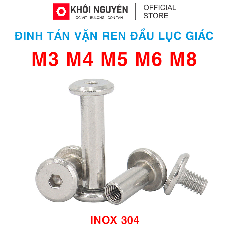 Đinh tán inox, đinh tán vặn ren inox 304 đầu lục giác M3 | M4 | M5 | M6 ...