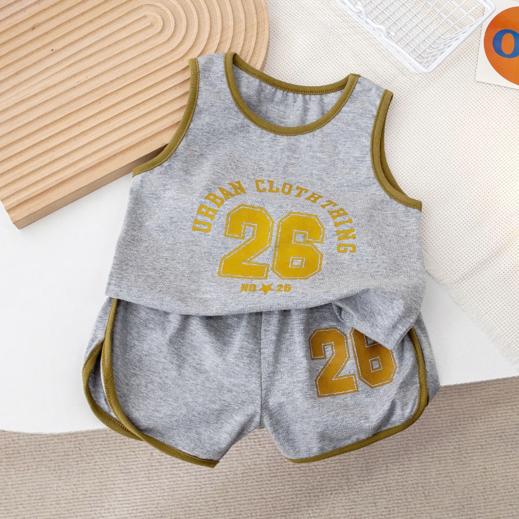 Bộ quần áo hè ba lỗ thể thao bé trai SỐ 26 chất vải cotton phối viền co giãn mềm mại 3 màu cho bé trai size 8-24kg