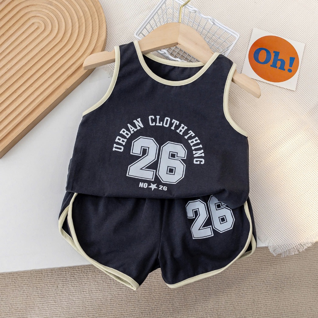 Bộ quần áo hè ba lỗ thể thao bé trai SỐ 26 chất vải cotton phối viền co giãn mềm mại 3 màu cho bé trai size 8-24kg