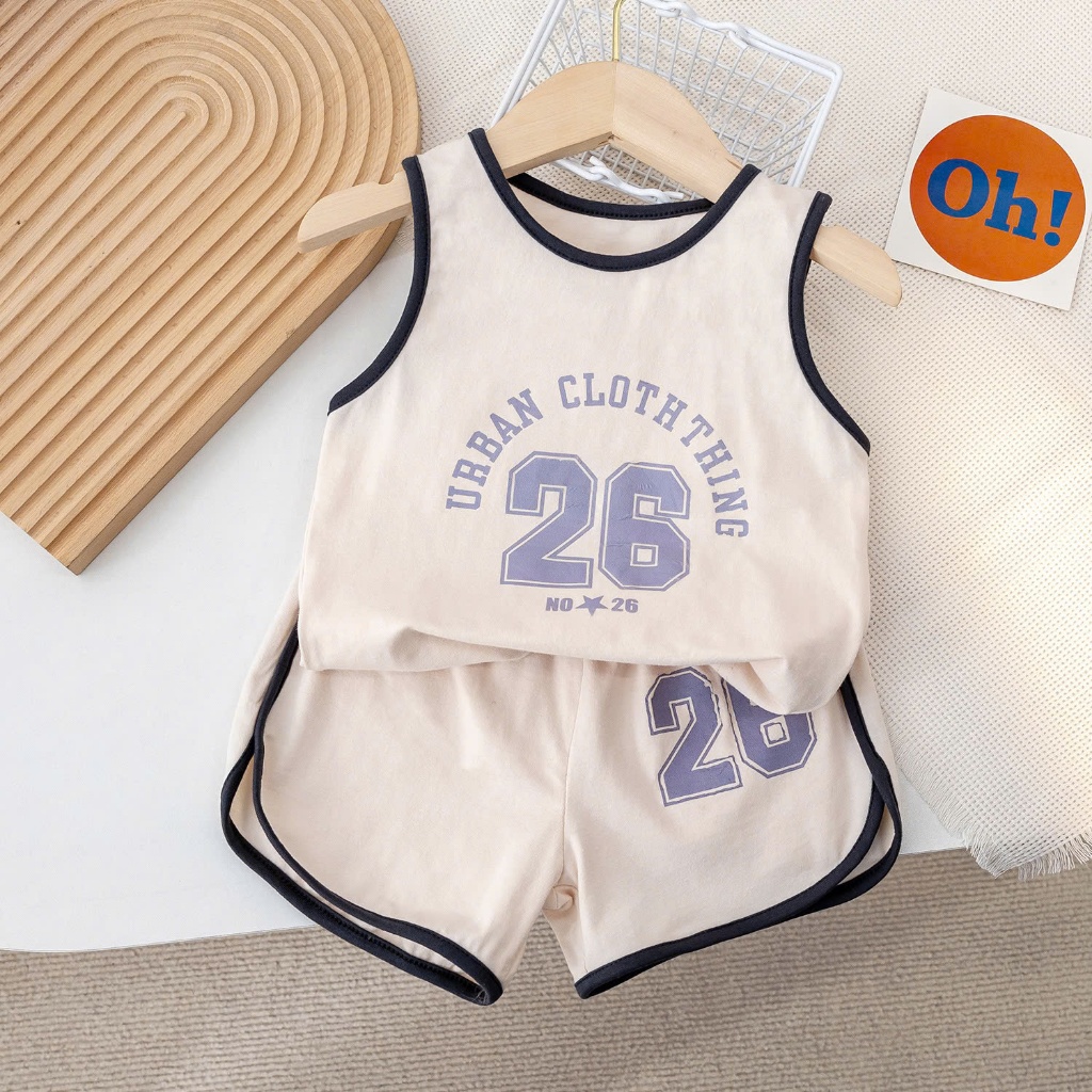 Bộ quần áo hè ba lỗ thể thao bé trai SỐ 26 chất vải cotton phối viền co giãn mềm mại 3 màu cho bé trai size 8-24kg