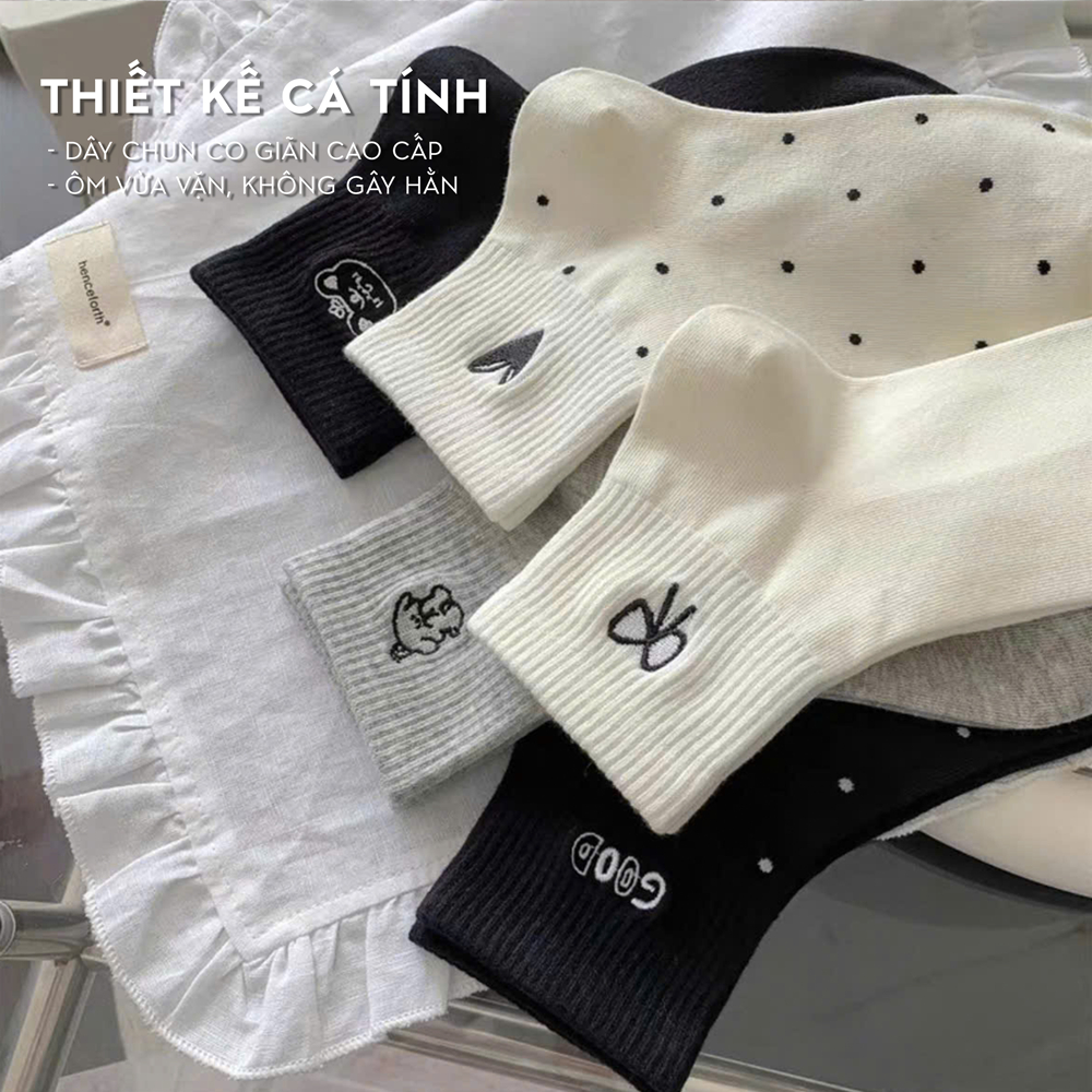 Tất vớ nam nữ cổ lửng set 5 đôi thấm hút mồ hôi tốt, chất liệu mềm mại co giãn thoáng khí - Ekiu Shop
