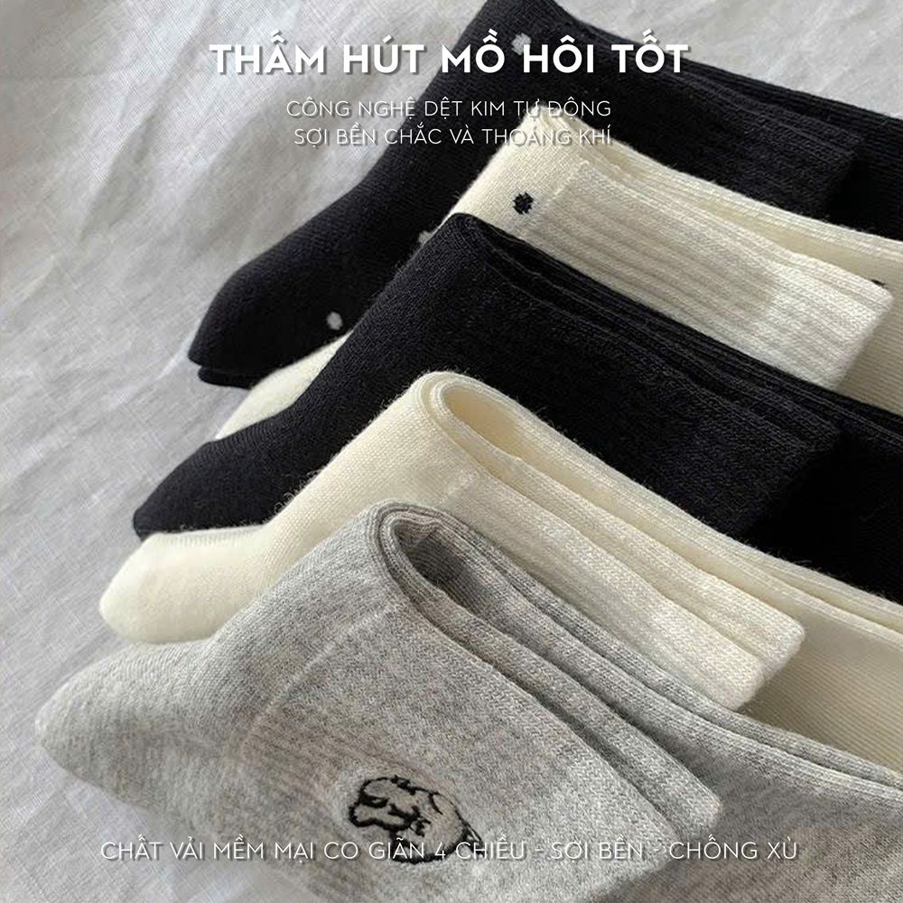 Tất vớ nam nữ cổ lửng set 5 đôi thấm hút mồ hôi tốt, chất liệu mềm mại co giãn thoáng khí - Ekiu Shop