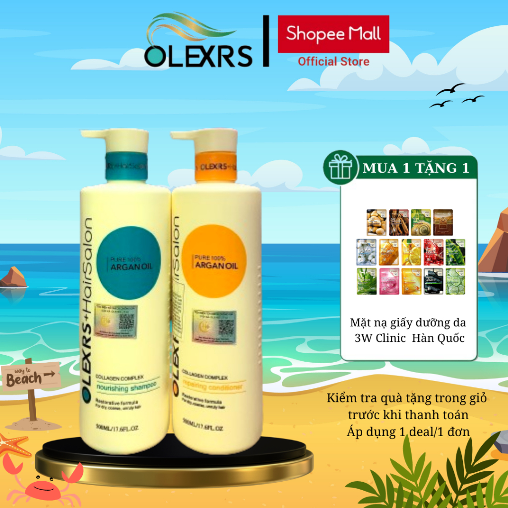 Ảnh Cặp Dầu Gội Xả Olexrs Argan Oil Collagen Hair Salon Chính Hãng 500ml - Vàng 1