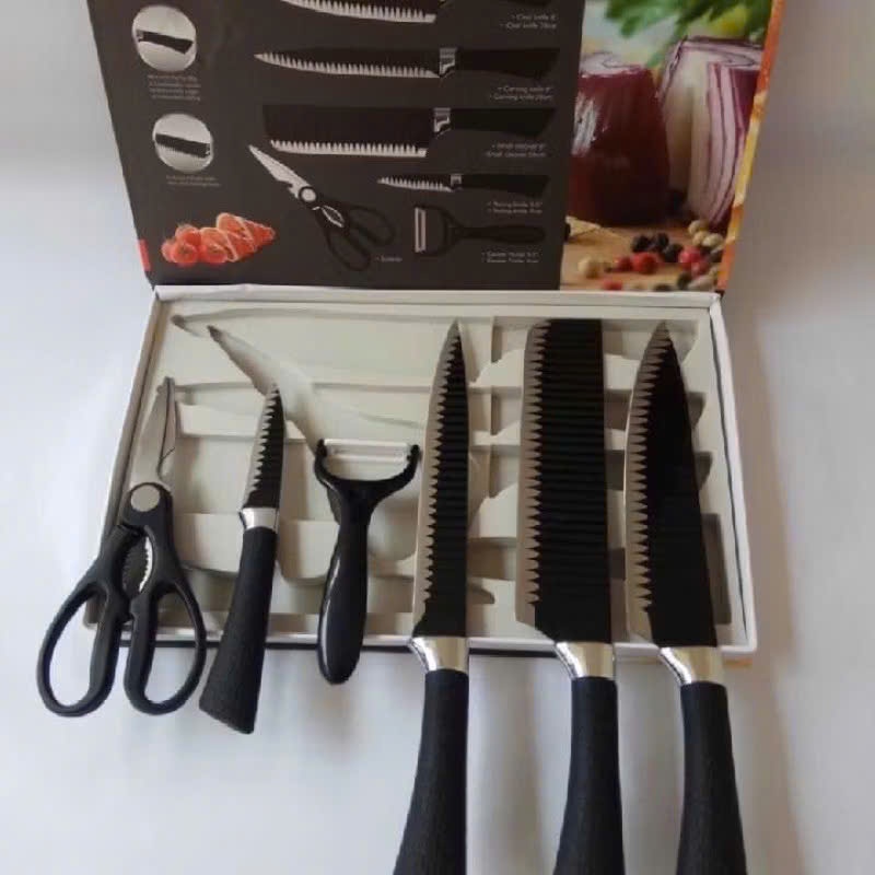 Bộ Dao Kéo Nhật Bản Lưỡi Gợn Sóng Bén,Bộ 6 Món Làm Bếp Đa Năng Tiện Dụng Hàng Nội Địa - SET 6 DỤNG CỤ LÀM BẾP ĐA NĂNG