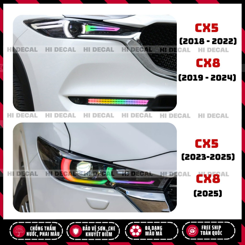 Tem decal dán đèn Cx5 Cx8 (2018-2024), Tem decal đèn đổi màu trang trí cao cấp chống thấm nước, phai màu, chịu nhiệt tốt
