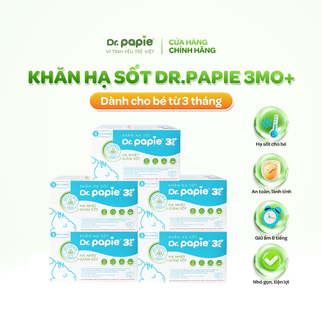 [QUÀ TẶNG KHÔNG BÁN] Gói 5 Khăn Hạ Sốt Dr Papie Thải Nhiệt Hạ Sốt Chuẩn Nhi Khoa, Ngăn Ngừa Co Giật Cho Bé