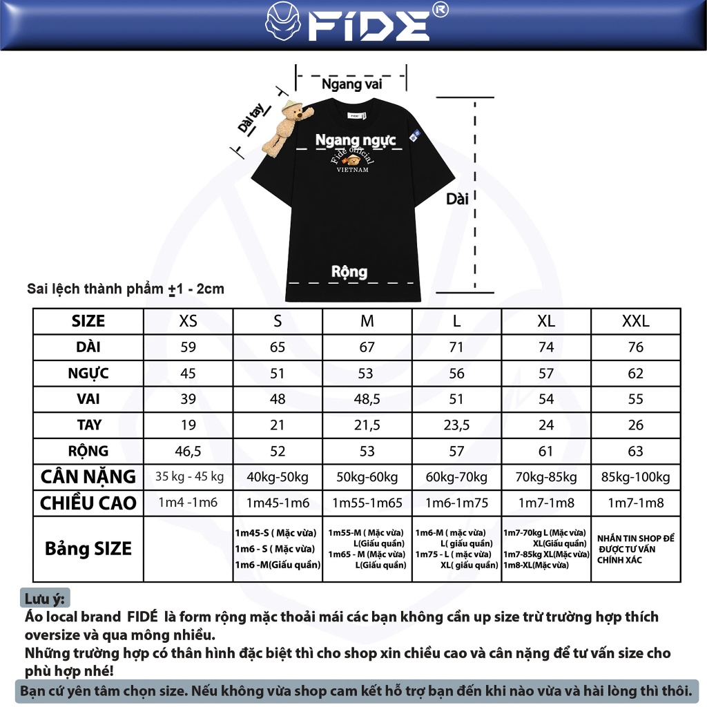 Ảnh Áo thun FIDE Việt Nam JoyBear phông unisex form rộng local brand nam nữ cổ tròn oversize - AT169(Tặng gấu) 4