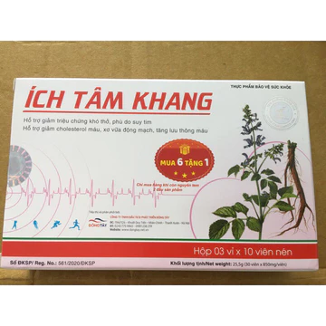 ích tâm khang (giảm:cholesterol máu,nguy cơ hình thành huyết khối,xơ vữa động mạch,phù,khó thở do suy tim, lưu thông máu