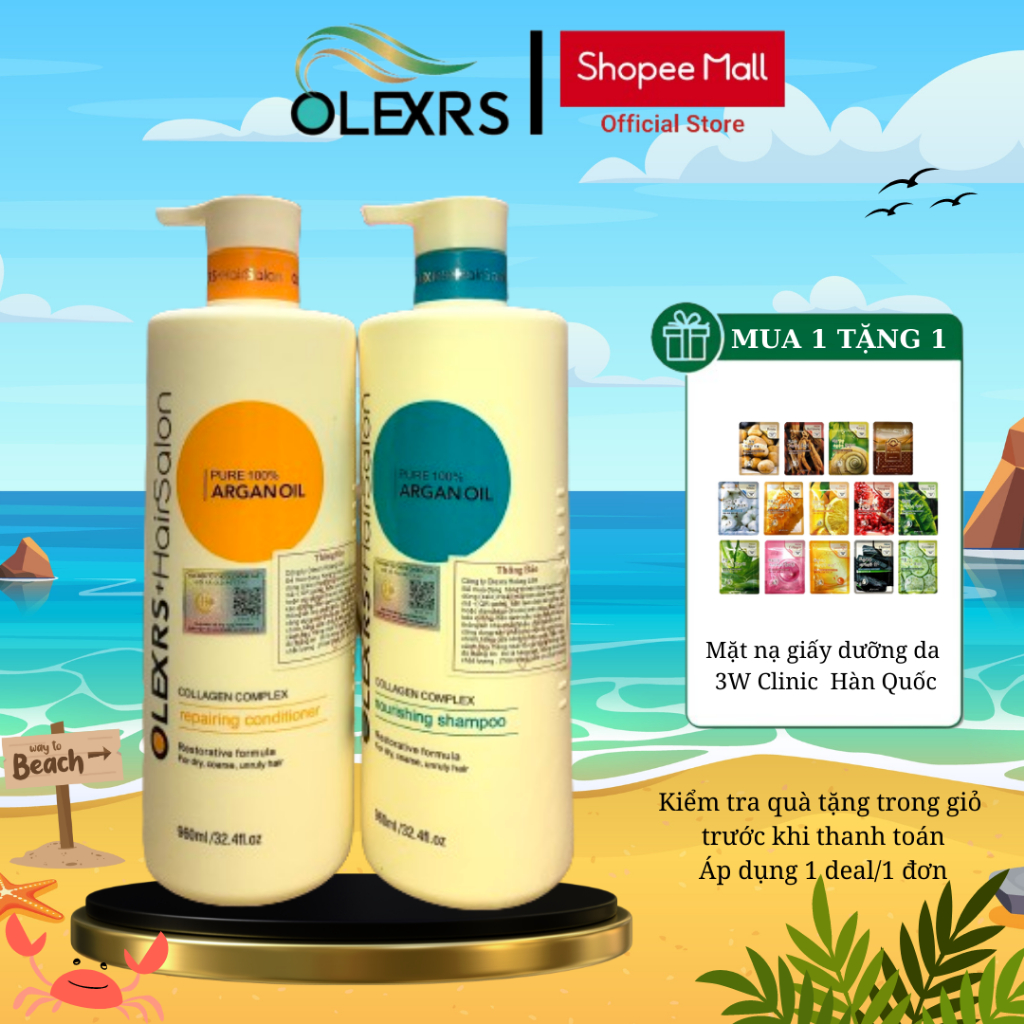 Ảnh Cặp Dầu Gội Xả OLEXRS+HairSalon Collagen Chống Gãy Rụng Và Phục Hồi Tóc Hư Tổn 960ml/1chai 1