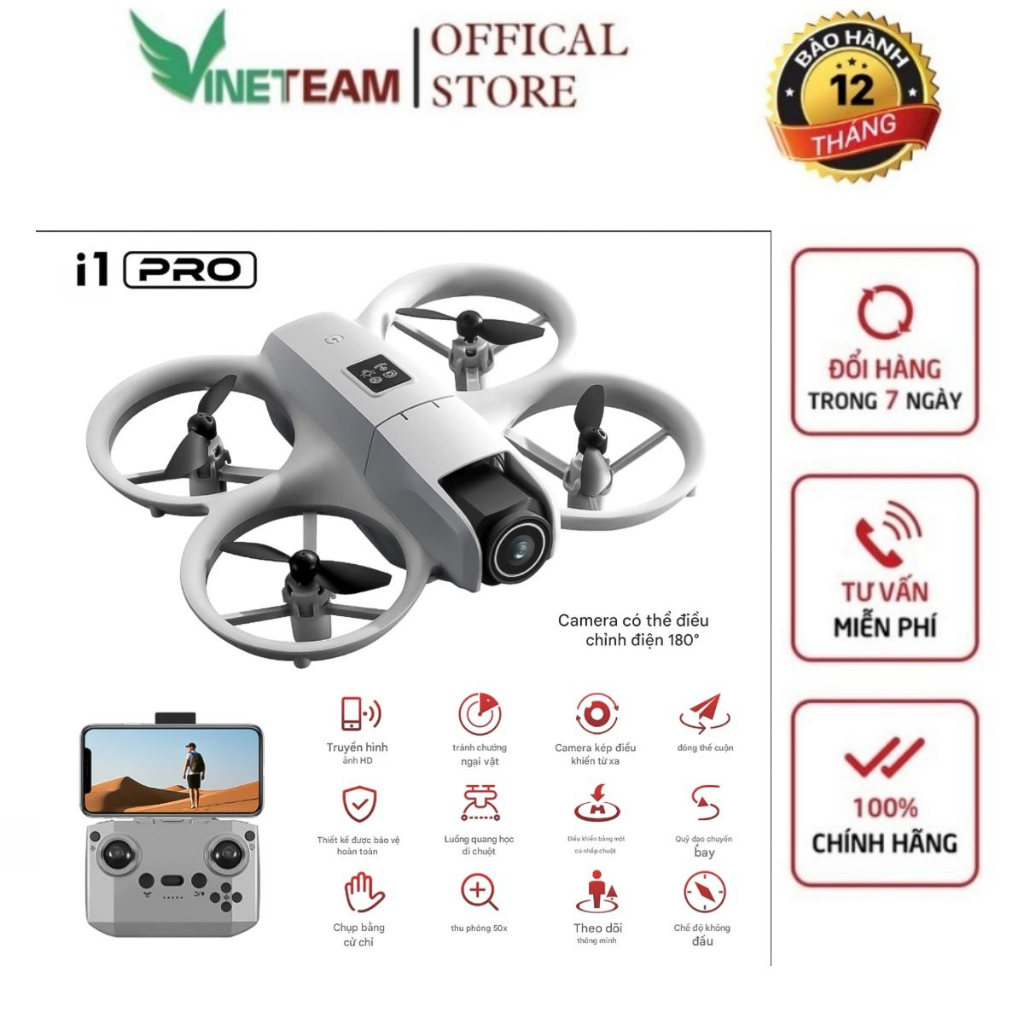 Flycam mini I1 PRO có cảm biến chống va chạm, bảo vệ cánh, camera full ...