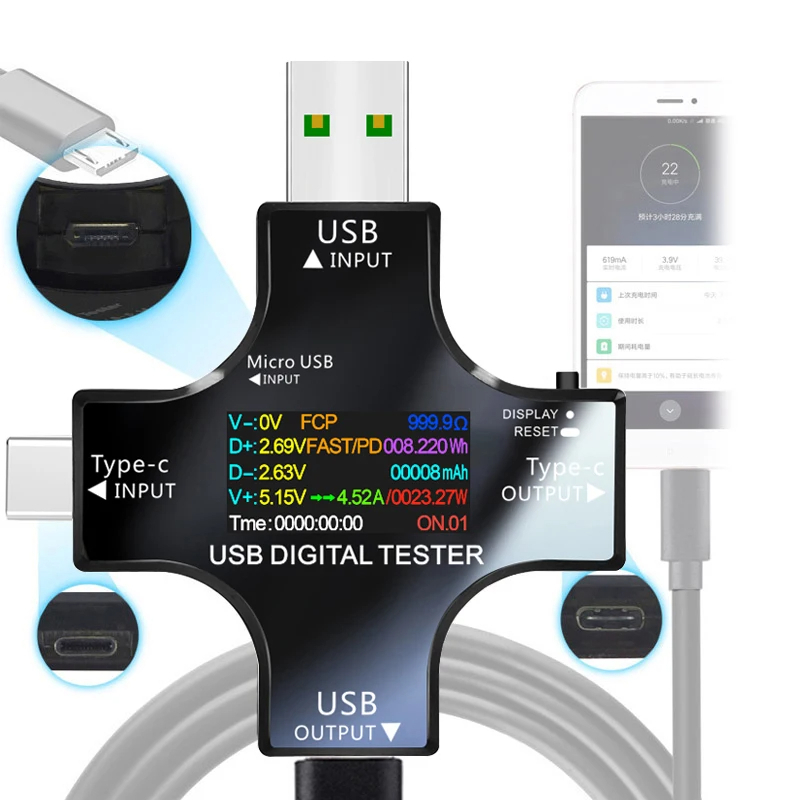 [DCSC] USB Digital Tester J7-c (4 đầu) - Đo dòng sạc và điện áp, có Bluetooth hoặc không Bluetooth