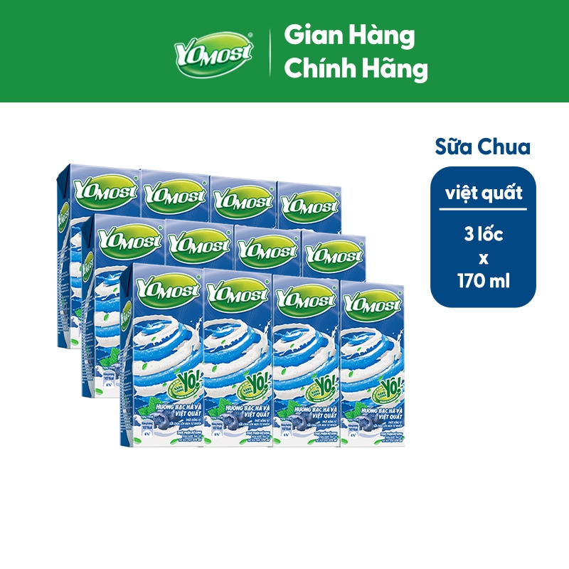 Ảnh Combo 3 Lốc Sữa chua lên men tự nhiên Yomost bạc hà - việt quất 4x170ml/lốc 1