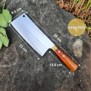 Dao chặt xương inox chặt gà vịt siêu bén, nặng 560g hàng việt nam Hà Anh, cán gỗ tán đinh thủ công, cán trầy xước