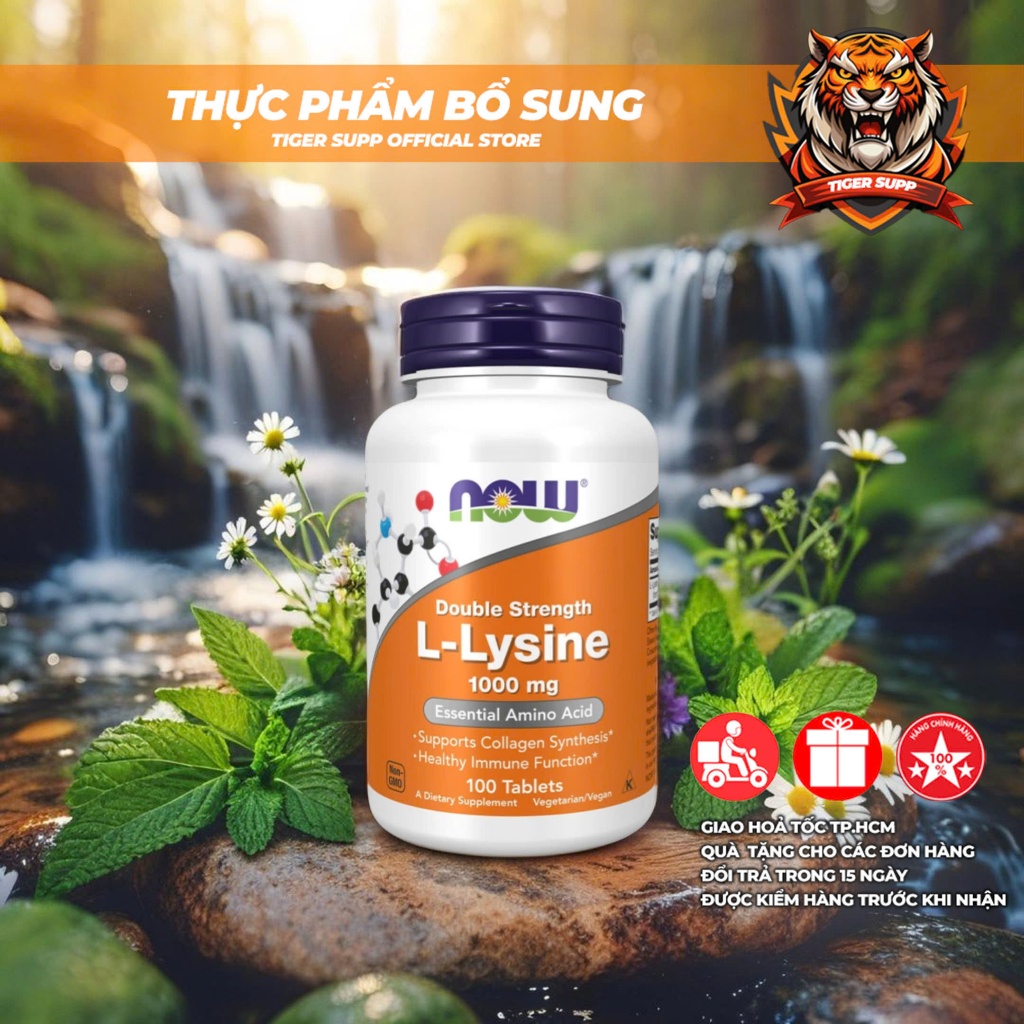Now L-Lysine Supports Collagen Synthensis & Healthy Immune Function - Viên uống hỗ trợ miễn dịch, tăng sinh collagen