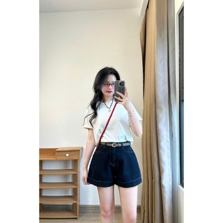 Quần Short Jeans Chỉ Nổi Màu Xanh Than Basic Cá Tính Quansooc7936