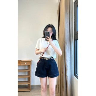 Quần Short Jeans Chỉ Nổi Màu Xanh Than Basic Cá Tính Quansooc7936