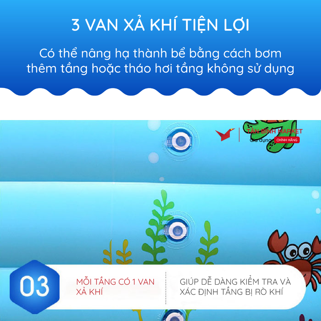 Bể Bơi Phao 3 Tầng KAW Đáy Bong Bóng Cách Nhiệt – Chống Trơn, Dày Dặn, Nhiều Size Cho Bé