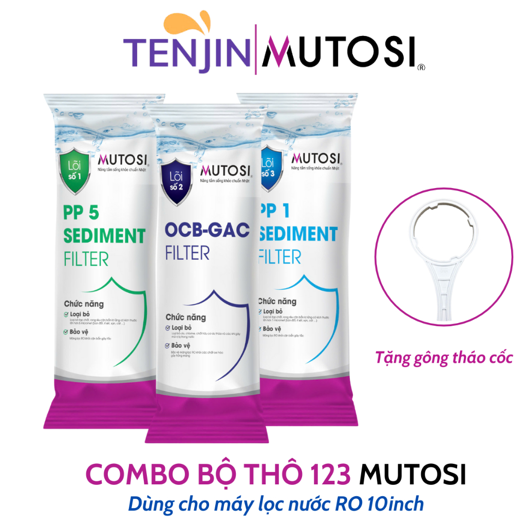 Combo 123 Lõi Lọc Nước Mutosi Giúp Loại Bỏ Các Tạp Chất Cặn Bẩn Chất Gây Mùi Dùng Cho Máy Lọc Nước RO Cốc10"