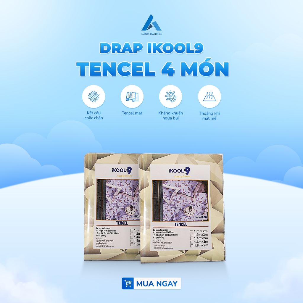 Ảnh Bộ Drap 4 Món Lụa Tencel Ikool9 Cao Cấp Họa Tiết Sang Trọng - Giao Màu Ngẫu Nhiên. 1