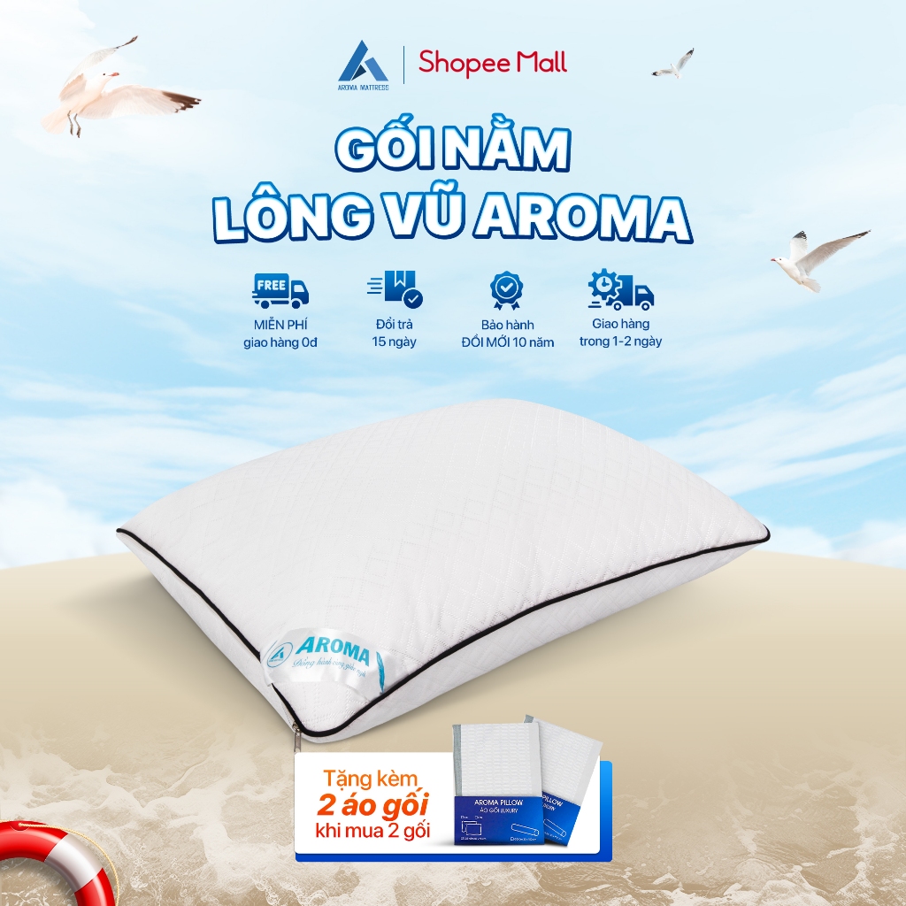 Ảnh Gối Nằm Lông Vũ Aroma ( Adora ) Pillow - Siêu Êm Ái, Mềm Mịn - 50x70cm 1