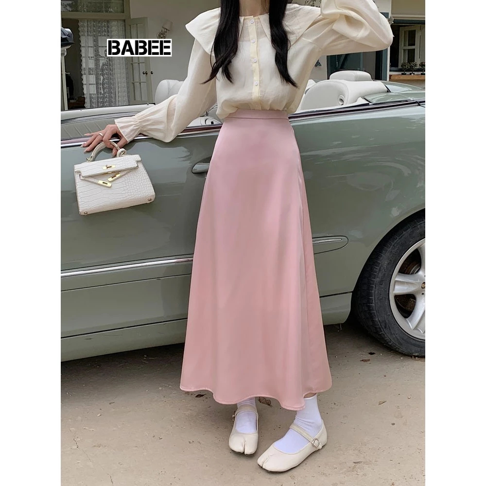 Chân Váy Nữ BABEE Dáng Dài Lưng Chun Chất Lụa Mềm Mại Phong Cách Hàn Quốc Phù Hợp Đi Làm Đi Chơi