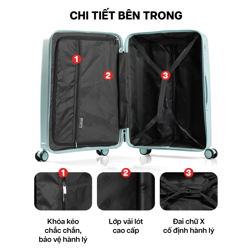 Ảnh Combo 2 Vali Kéo MIAvn Du Lịch Larita ROTA - Size 20/24/28, Nhựa PP Hạn Chế Bể Vỡ, Bảo Hành Trọn Đời 4