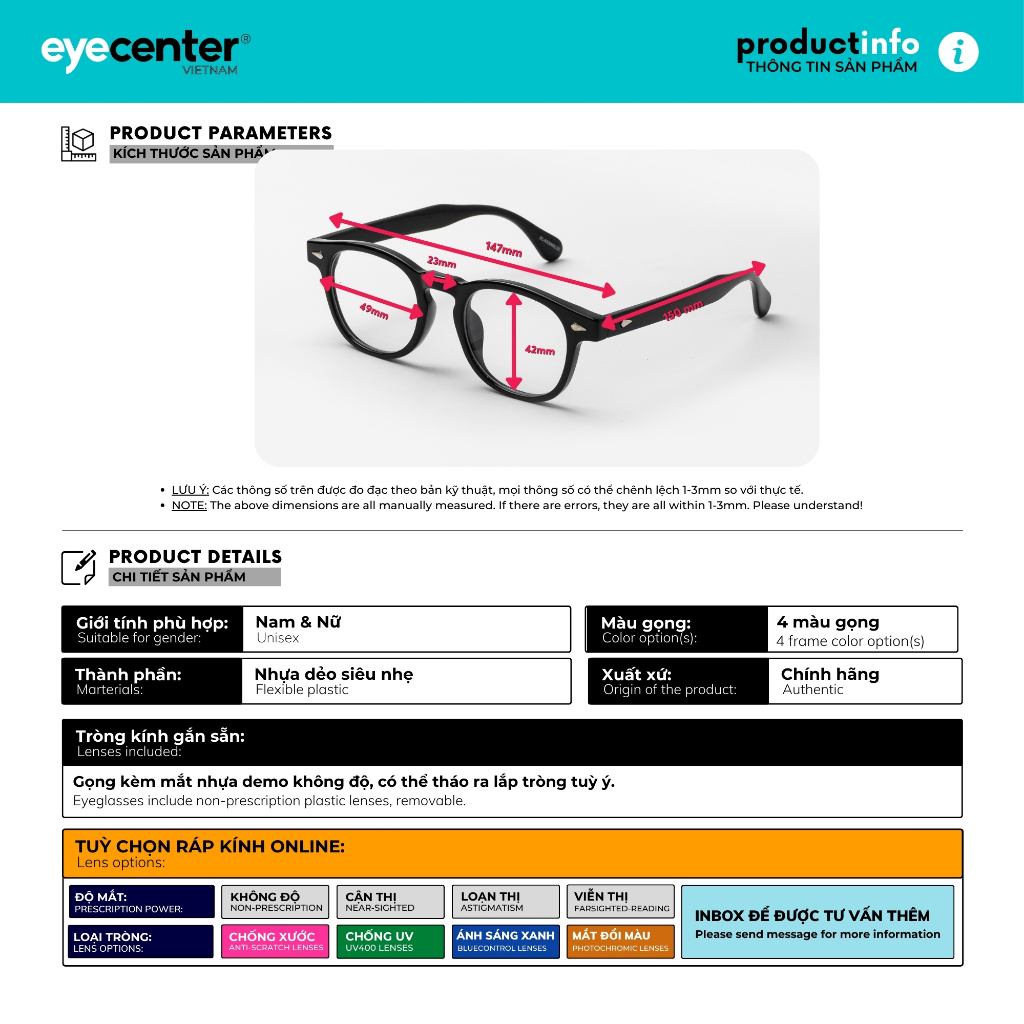 Ảnh Gọng kính cận nam nữ chính hãng EYECENTER C90S nhựa dẻo siêu nhẹ nhập khẩu by Eye Center Vietnam 2