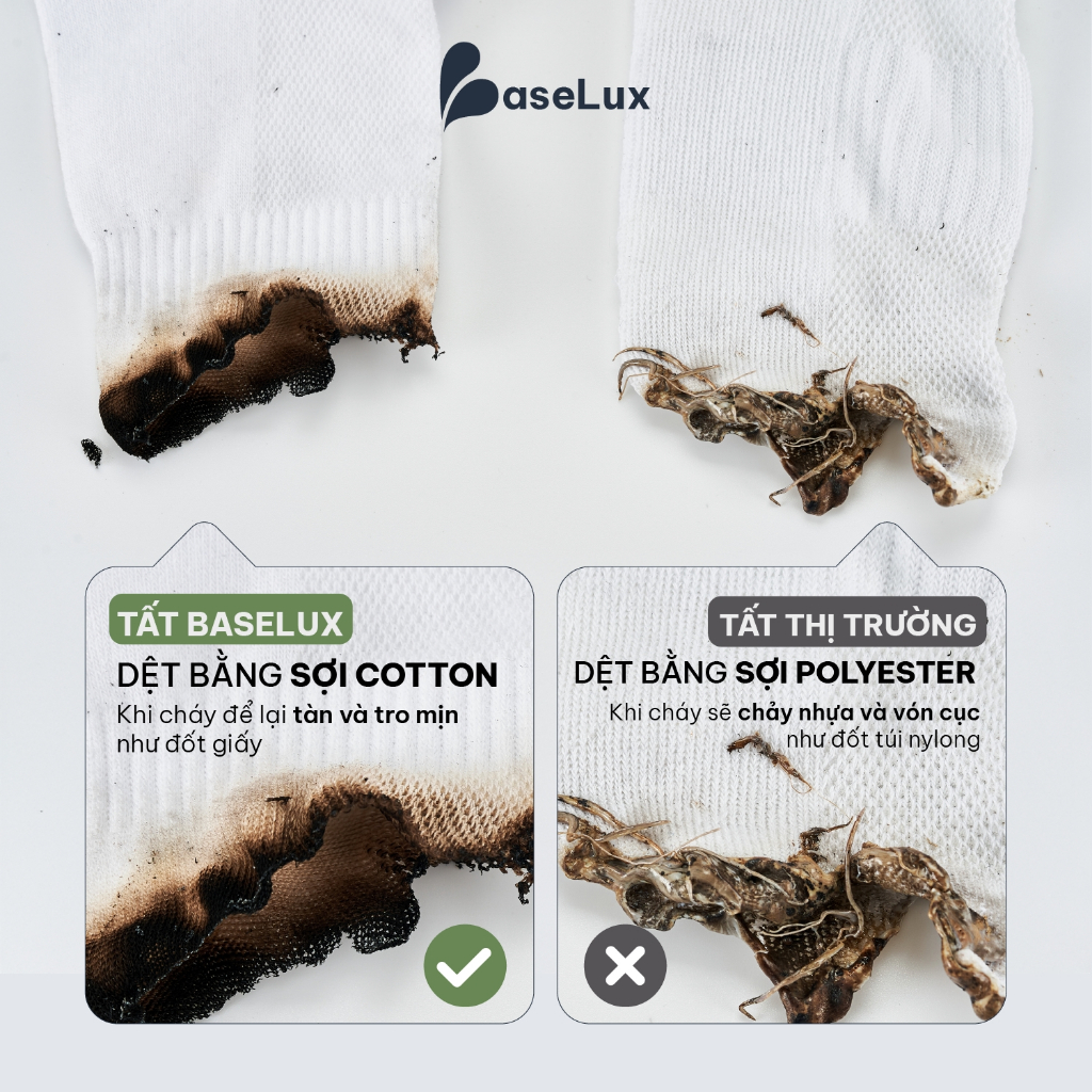 Tất nam cổ trung BaseLux tất cotton co giãn, vớ nữ mềm mại thoáng mát, tất đá bóng kháng khuẩn chống hôi chân