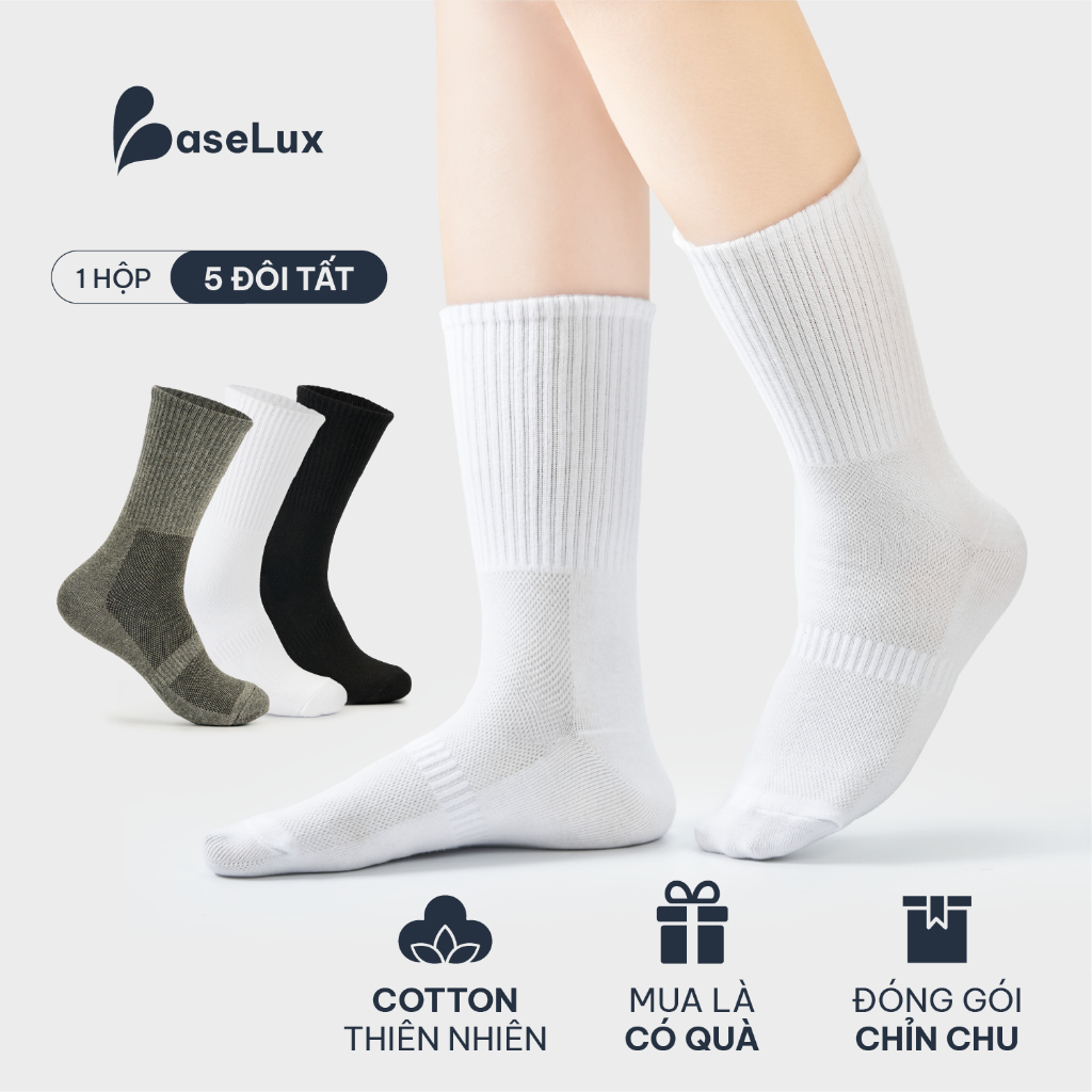 Tất cổ cao BaseLux tất cotton mềm mại, vớ cổ cao kháng khuẩn khử mùi, tất nam cổ cao basic phong cách Hàn Quốc