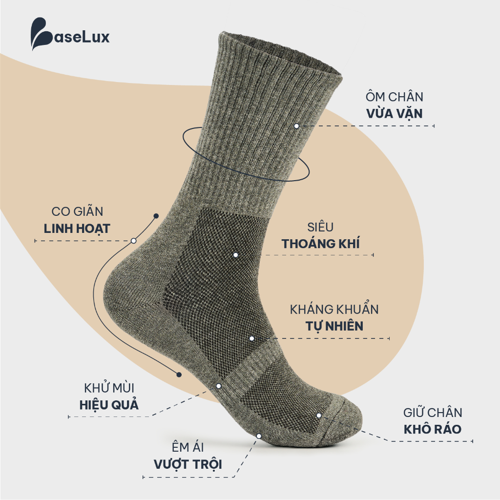 Tất cổ cao BaseLux tất cotton mềm mại, vớ cổ cao kháng khuẩn khử mùi, tất nam cổ cao basic phong cách Hàn Quốc