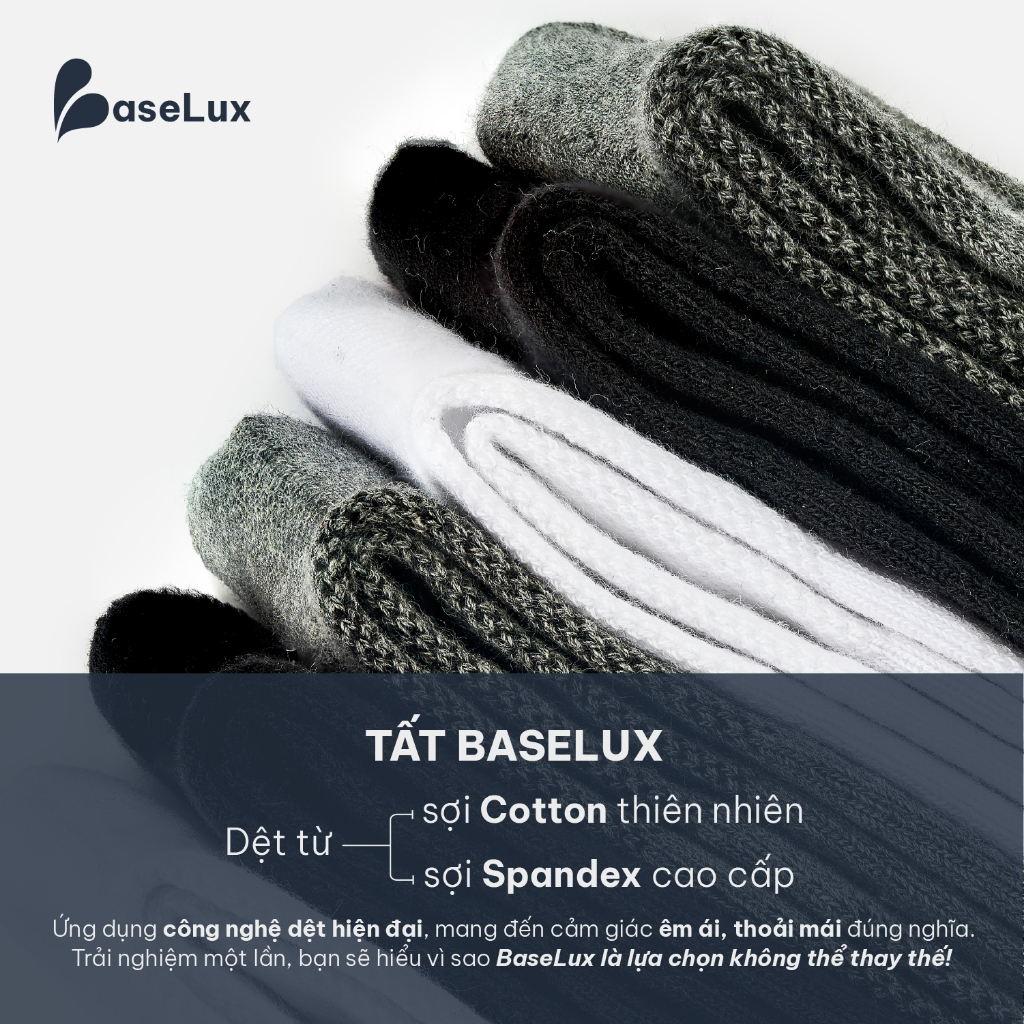 Tất cổ cao BaseLux tất cotton mềm mại, vớ cổ cao kháng khuẩn khử mùi, tất nam cổ cao basic phong cách Hàn Quốc