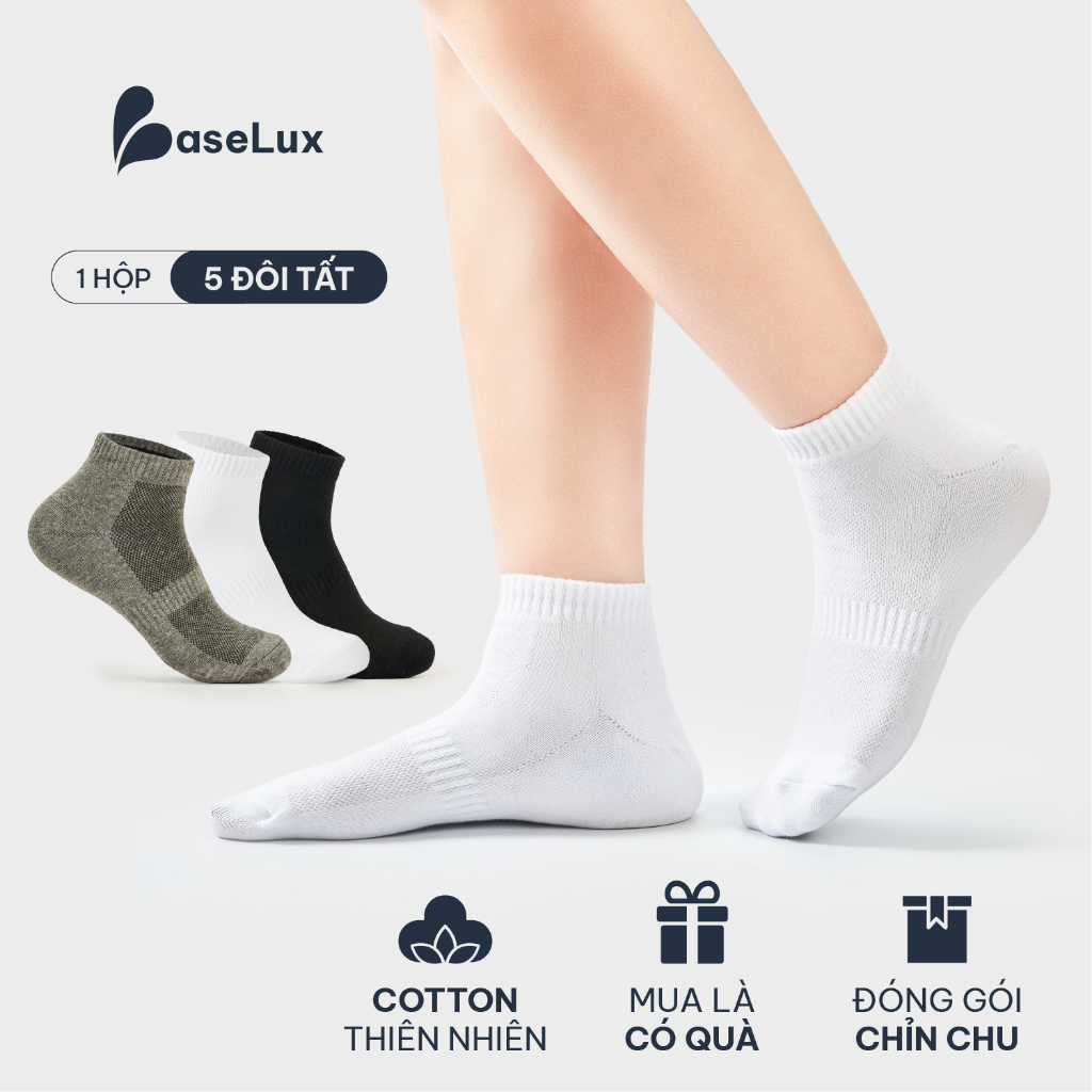 Tất nam cổ ngắn BaseLux tất cotton mềm mịn, tất nữ cổ ngắn thoáng khí, vớ nam basic unisex phong cách Hàn Quốc